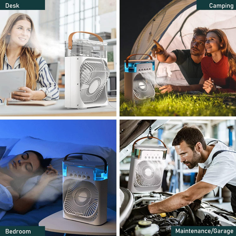 Portable Air Conditioner Fan Large Size Usb Electric Fan With Led Night Light, Fine Mist Water, And Humidifier Function|(random Color)