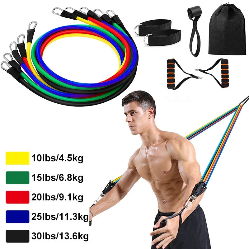 12-Piece Elastic Fitness Resistance Bands Set - 145 Kg (Free Delivery 🚚)