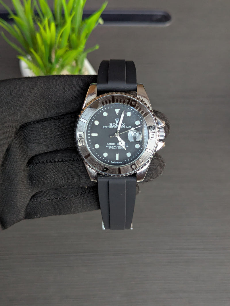 🖤✨ RLX Flex Strap Watch – Black with Silver Touch ⌚