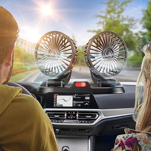 Car Fan Long Neck Double Head Adjustable V Fan For Summer – 360 Degrees Rotatable