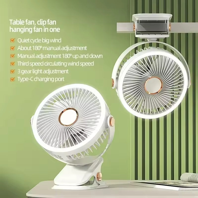 720° Wide Angle Rechargeable Desk Fan with LED