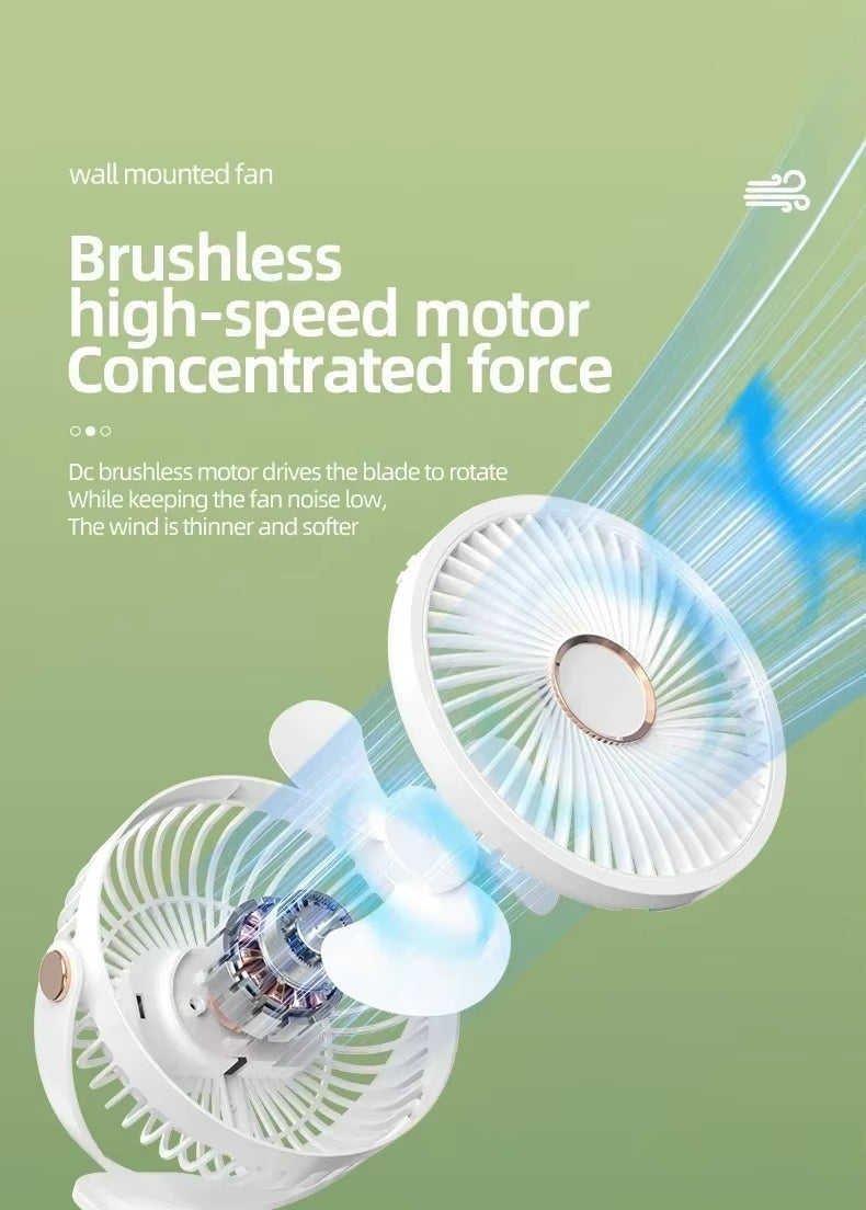 720° Wide Angle Rechargeable Desk Fan with LED