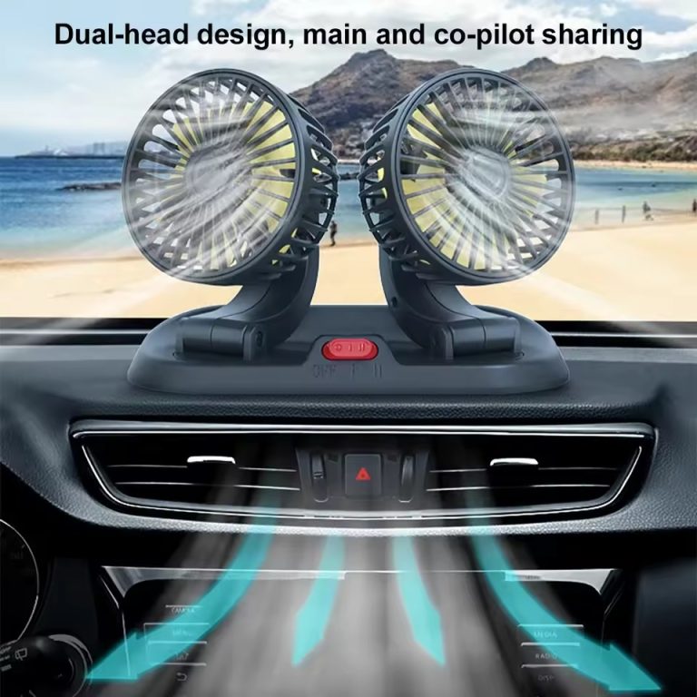 Car Fan Long Neck Double Head Adjustable V Fan For Summer – 360 Degrees Rotatable