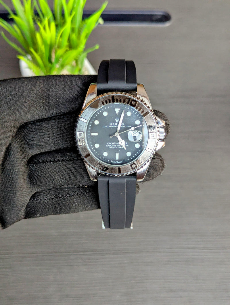 🖤✨ RLX Flex Strap Watch – Black with Silver Touch ⌚