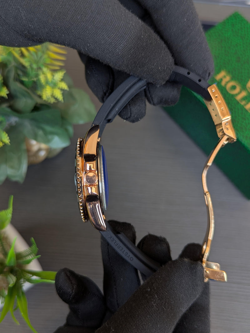 🖤✨ RLX Oyster Flex Strap Watch – Black with Golden Touch ⌚